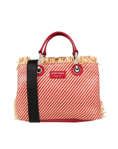 EMPORIO ARMANI Handbag Red Soft Leather, Straw