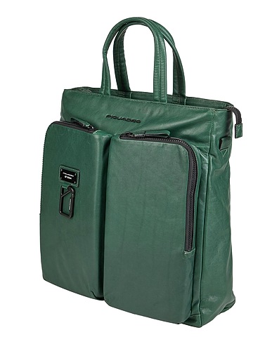 PIQUADRO Rucksacks Dark green 100% Soft Leather, Metal