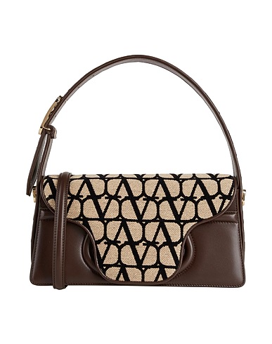 VALENTINO GARAVANI Handbag Chocolate brown Leather, Textile fibres