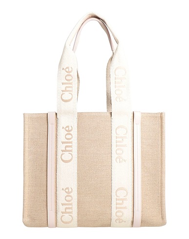 CHLOÉ Handbag Grey Linen, Calfskin, Polyester