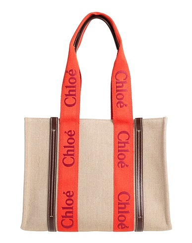 CHLOÉ Handbag Orange Linen, Calfskin, Polyester