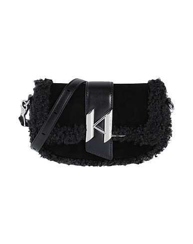 KARL LAGERFELD Shoulder bag K/SADDLE SP SM SHB SUEDE SHEAR Black 30% Cow leather, 27% Recycled polyurethane, 24% Polyester, 19% Polyurethane