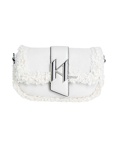 KARL LAGERFELD Shoulder bag K/SADDLE SP SM SHB SUEDE SHEAR Ivory 30% Cow leather, 27% Recycled polyurethane, 24% Polyester, 19% Polyurethane