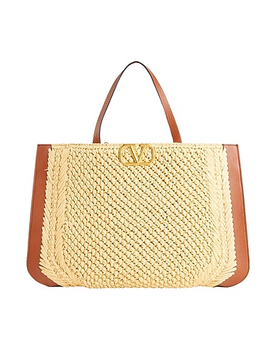 VALENTINO GARAVANI Handbag Beige Leather, Textile fibers