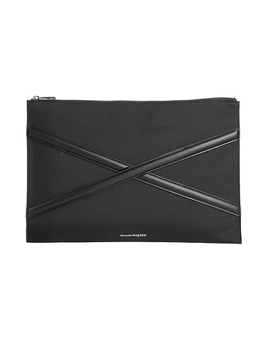 MCQUEEN Handbag Black Soft Leather, Textile fibres