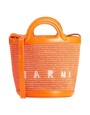 MARNI Handbag Orange Soft Leather, Natural raffia