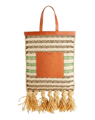 JIL SANDER+ Handtasche Kamel Naturbast, Kalbsleder