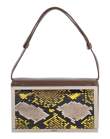 RODO Handbag Dark brown Lambskin, Elaphe snakeskin