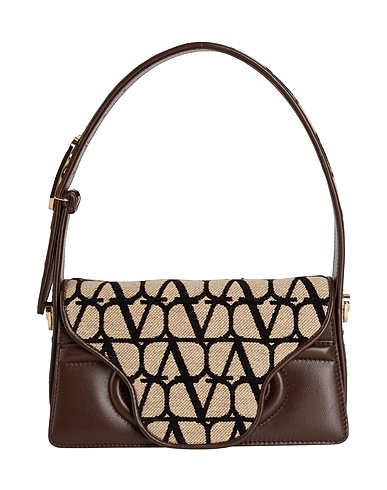 VALENTINO GARAVANI Handbag Dark brown Leather, Textile fibers