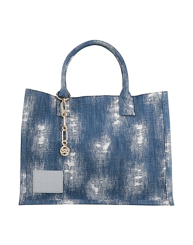 SANDRO Handbag Blue 100% Cotton, Cowhide