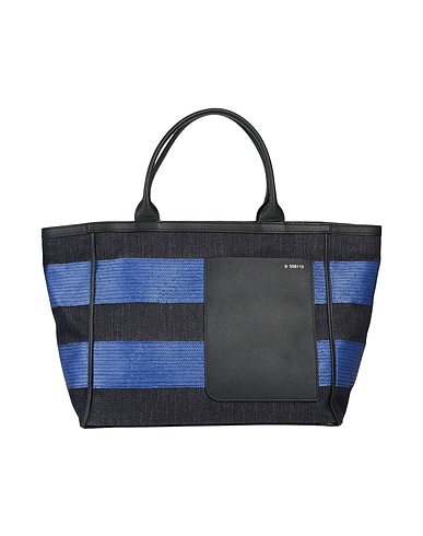 VALEXTRA Handbag Blue 77% Cotton, 23% Polyamide, Leather