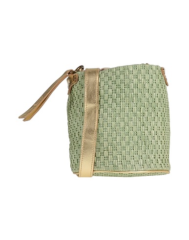 CORSIA Across-body bag Light green Leather, Natural raffia
