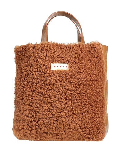 MARNI Handbag Brown Cow leather, Shearling, Brass, Zinc, Aluminum