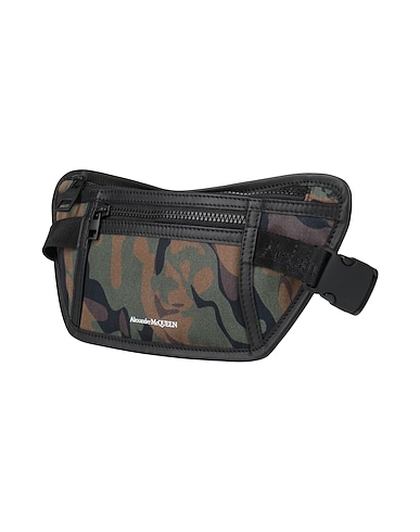 MCQUEEN Belt Bags Military green Textile fibres, Leather
