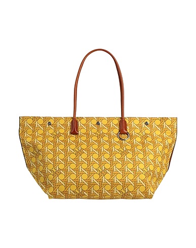TORY BURCH Handbag Yellow Textile fibers, Leather