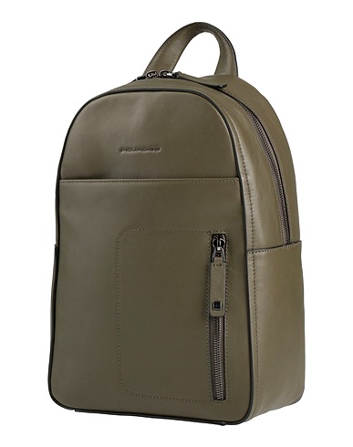 PIQUADRO Rucksacks Military green Cow leather, EVA (Ethylene - Vinyl - Acetate), Nylon, Polyester, Metal