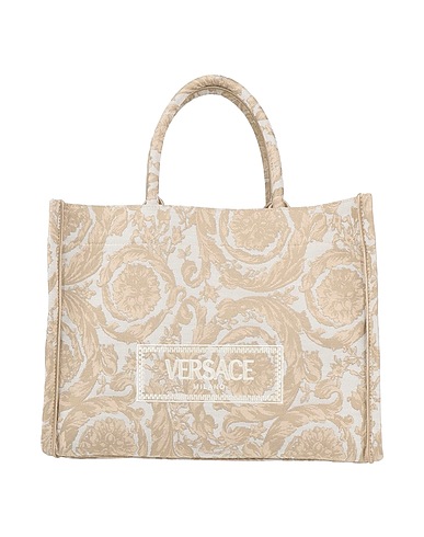 VERSACE Handbag Beige 53% Polyamide, 38% Cotton, 6% Polyester, 3% Acrylic, Calfskin