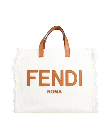 FENDI Handbag Ivory Textile fibers, Leather