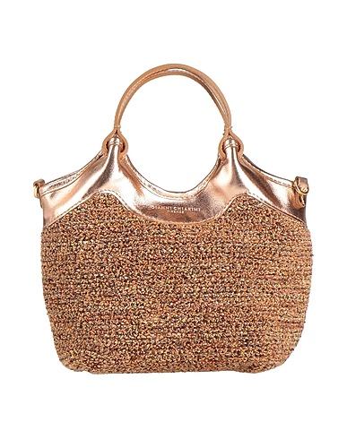 GIANNI CHIARINI Handbag Rose gold Leather, Textile fibers