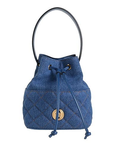 VERSACE Handbag Blue 100% Cotton, Calfskin