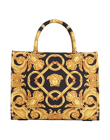 VERSACE ハンドバッグ ブラック ポリエステル 100% / 牛革（カーフ）