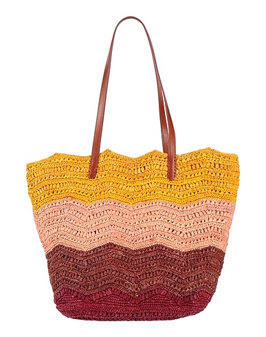 VANESSA BRUNO Bolso de hombro Rosa 100% Rafia natural, Vaqueta