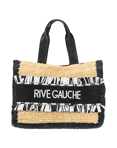 DE SIENA Handbag Black Natural raffia, Leather