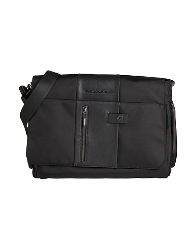 PIQUADRO Borsa a tracolla Nero Pelle di bovino, Poliestere, Nylon, Metallo