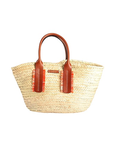 THE BRIDGE Handbag Beige Leather, Natural raffia