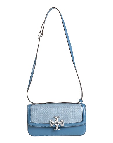 TORY BURCH Shoulder bag Slate blue Leather, Textile fibres