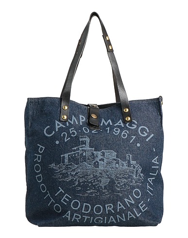 CAMPOMAGGI Handbag Blue 100% Cotton, Cow leather