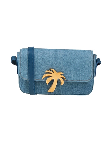 PALM ANGELS Borsa a tracolla Blu 100% Cotone, Pelle di vitello