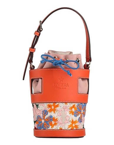 CUBA LAB Handbag X CUBA LAB Orange Leather, Textile fibers