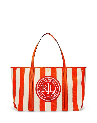LAUREN RALPH LAUREN Handbag STRIPED HERRINGBONE LARGE EMERIE TOTE
 Orange 100% Cotton