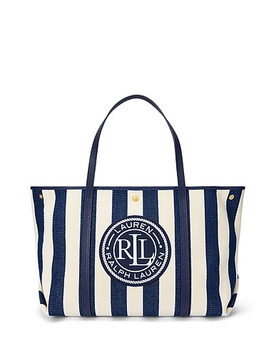 LAUREN RALPH LAUREN Handbag STRIPED HERRINGBONE LARGE EMERIE TOTE
 Navy blue 100% Cotton