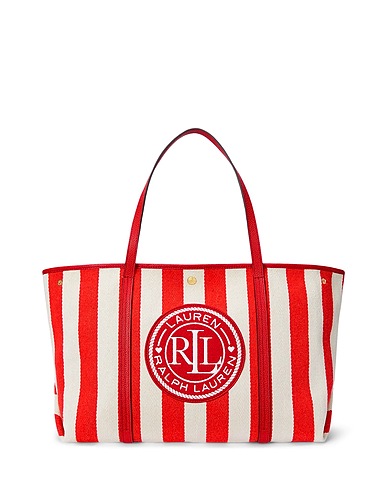LAUREN RALPH LAUREN Handtasche STRIPED HERRINGBONE LARGE EMERIE TOTE
 Rot 100% Baumwolle