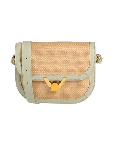 COCCINELLE Across-body bag Sage green Leather, Natural raffia