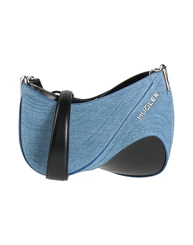 MUGLER Across-body bag Blue Leather, Textile fibres