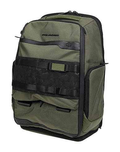 PIQUADRO Rucksacks Military green Cow leather, EVA (Ethylene - Vinyl - Acetate), Nylon, Polyester, Metal