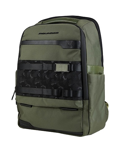 PIQUADRO Rucksacks Military green Cow leather, EVA (Ethylene - Vinyl - Acetate), Nylon, Polyester, Metal