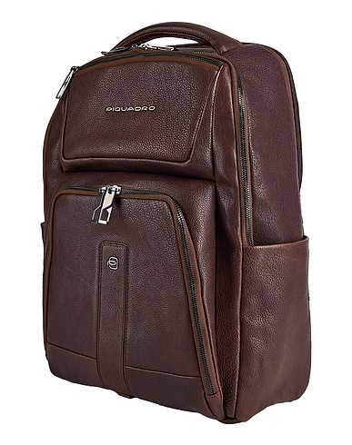 PIQUADRO Rucksacks Dark brown Cow leather, EVA (Ethylene - Vinyl - Acetate), Nylon, Polyester, Metal