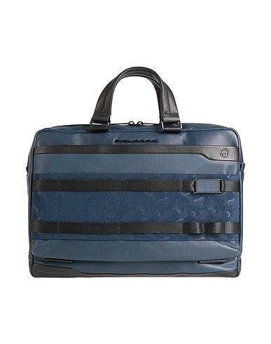 PIQUADRO Handbag Navy blue Leather, Textile fibres