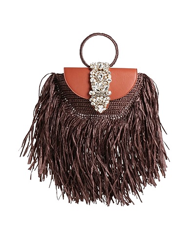 GEDEBE Handbag Brown Natural raffia, Leather