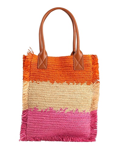 SANDRO Handbag Orange 100% Straw, Cow leather