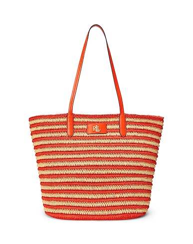 LAUREN RALPH LAUREN Borsa a mano STRIPED STRAW LARGE BRIE TOTE BAG
 Arancione 100% Paglia, Pelle di bovino