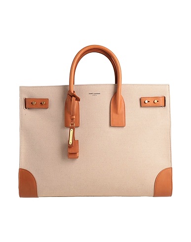 SAINT LAURENT Handbag Beige Calfskin, Textile fibers, Brass