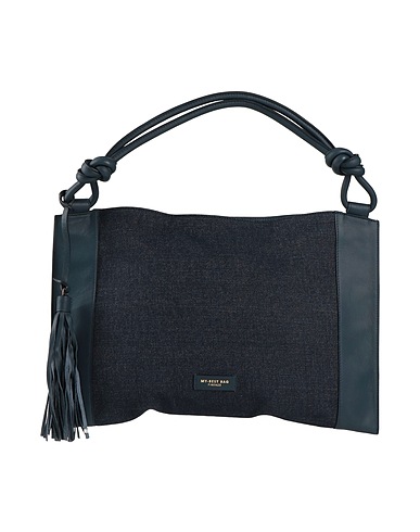 MY-BEST BAG Handbag Blue Leather, Textile fibres