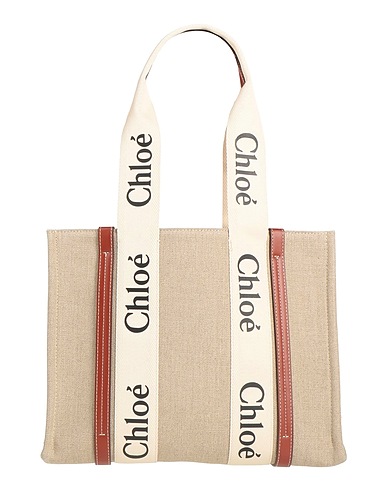 CHLOÉ Borsa a spalla Sabbia 100% Lino, Pelle di vitello