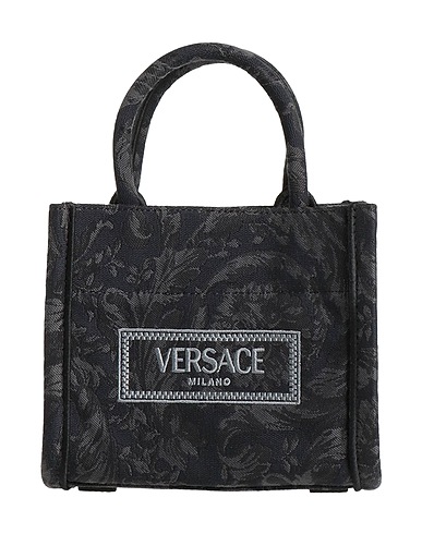 VERSACE Handbag Navy blue 53% Polyamide, 38% Cotton, 6% Polyester, 3% Acrylic, Calfskin