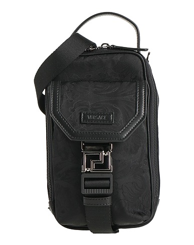 VERSACE Across-body bag Black Leather, Textile fibres